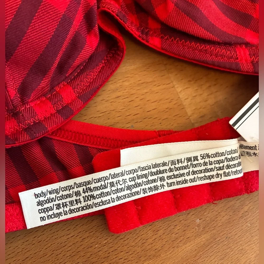 Victoria’s Secret Cotton & Modal Unlined Balconette Bra in Red Plaid, 36 C